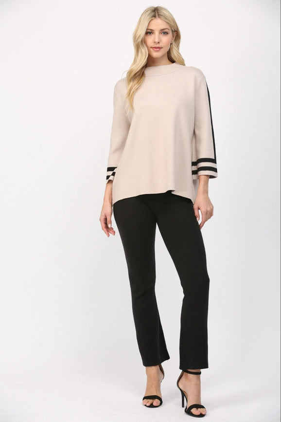 Stripe Mock Neck Sweater SAND