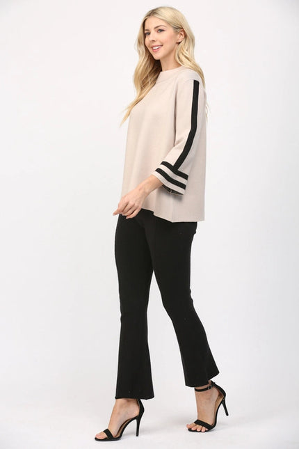 Stripe Mock Neck Sweater SAND