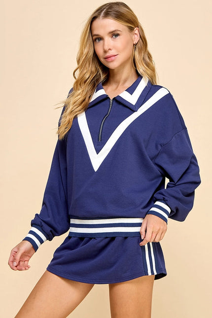 Striped Detail Quarter Zip Sweater