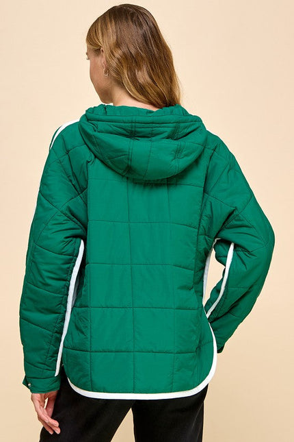 Striped Detail Quilt Hooded Jacket