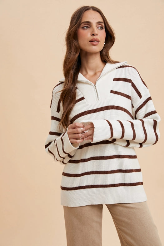 Striped Half Zip Knitted Pullover CEDAR