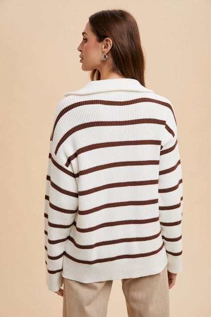 Striped Half Zip Knitted Pullover CEDAR