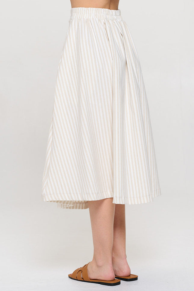 Striped Print Midi Skirt with Pockets-1