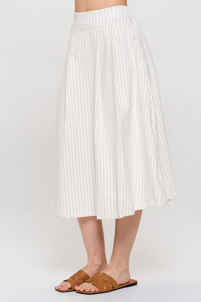 Striped Print Midi Skirt with Pockets-2