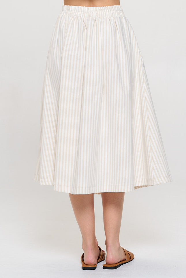 Striped Print Midi Skirt with Pockets-3