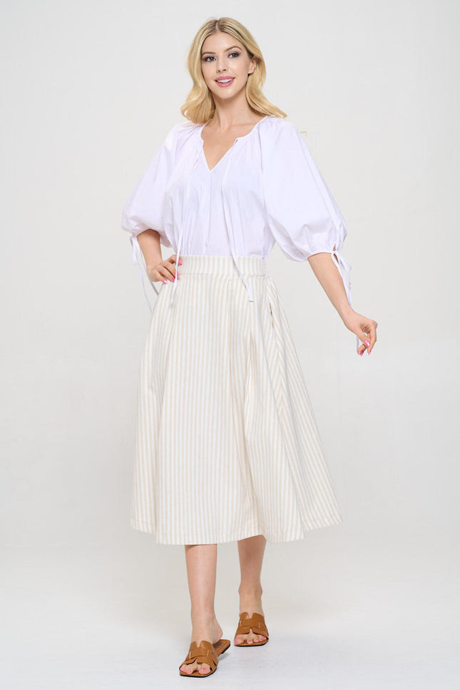 Striped Print Midi Skirt with Pockets-4