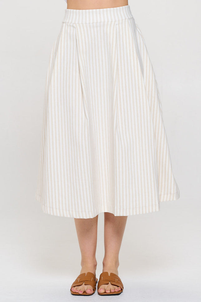 Striped Print Midi Skirt with Pockets-0