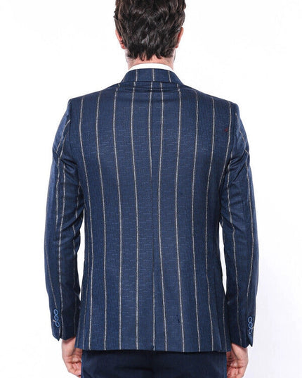 Striped Slim-Fit Navy Blue Men Blazer