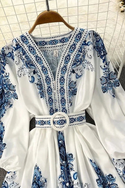 Stylish V-Neck Bohemian Ethnic Style Dress