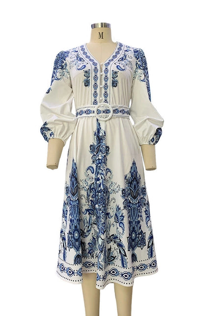 Stylish V-Neck Bohemian Ethnic Style Dress