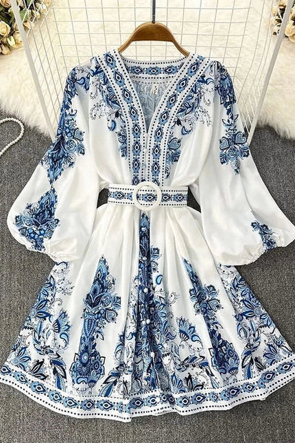 Stylish V-Neck Bohemian Ethnic Style Dress