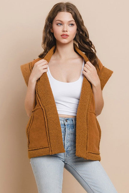 Suede Oversized Open Vest