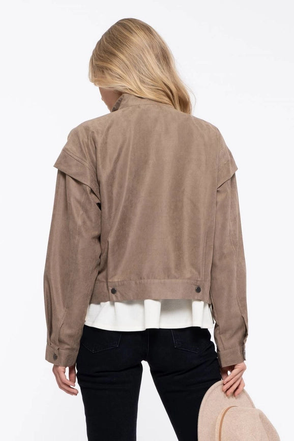 Suede Zip Up Moto Jacket ALMOND