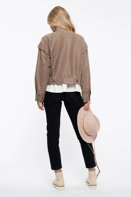 Suede Zip Up Moto Jacket ALMOND