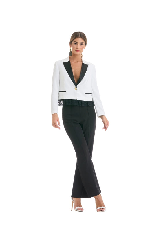 Suit with Contrasting Lapels and Lace