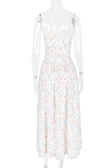 Summer Sexy Floral Print Cinched Waist Strap Maxi Dress)