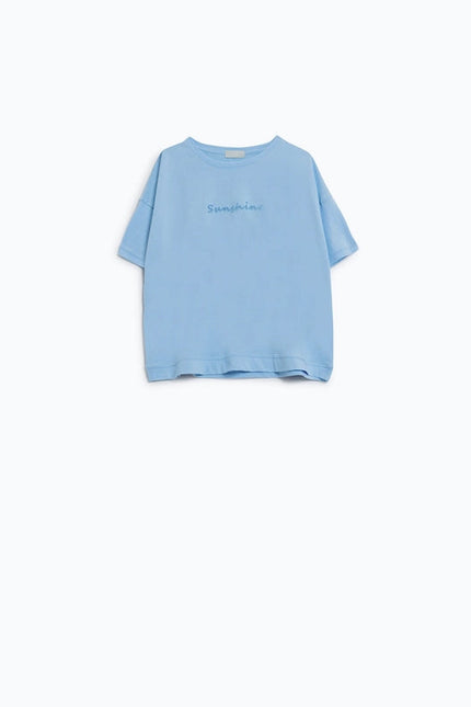 Sunshine Oversized T-Shirt With Textured Text At The Front In Blue