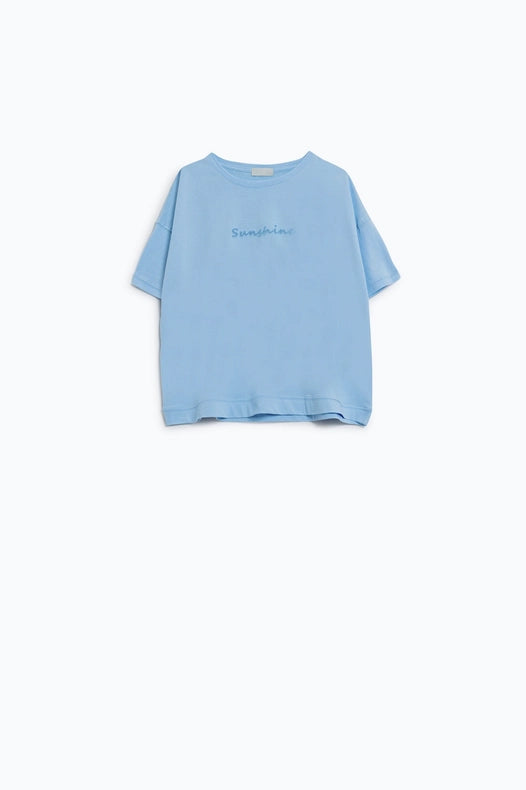 Sunshine Oversized T-Shirt With Textured Text At The Front In Blue