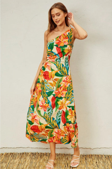 Super Bloom Asymmetrical Midi Dress