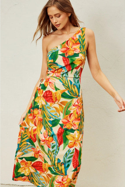 Super Bloom Asymmetrical Midi Dress