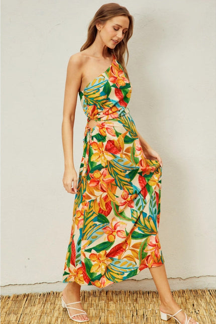 Super Bloom Asymmetrical Midi Dress