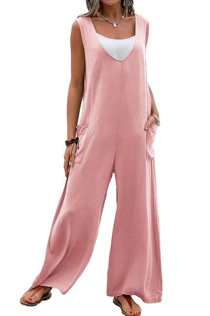 Sweetkama Ladies Two Shoulder Overalls Solid Daily Jumpsuit Pink