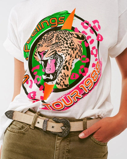 T-Shirt With Tiger Print Logo In White