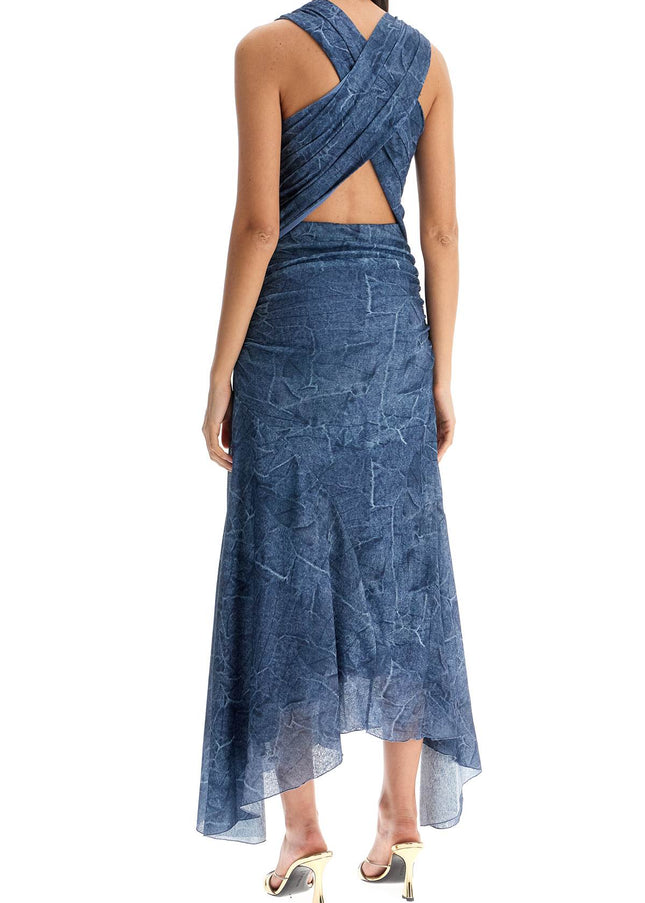 Ganni denim print mesh dress