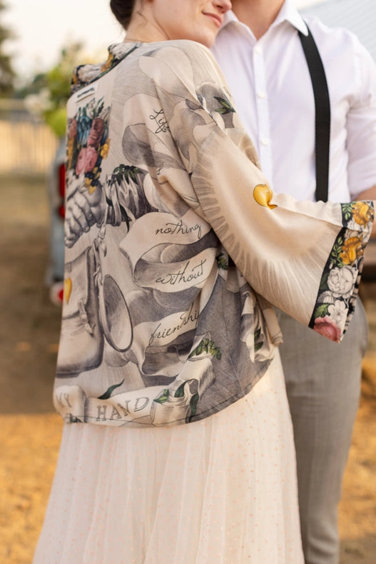 Take My Hand Printed Bamboo Bohemian Cropped Kimono