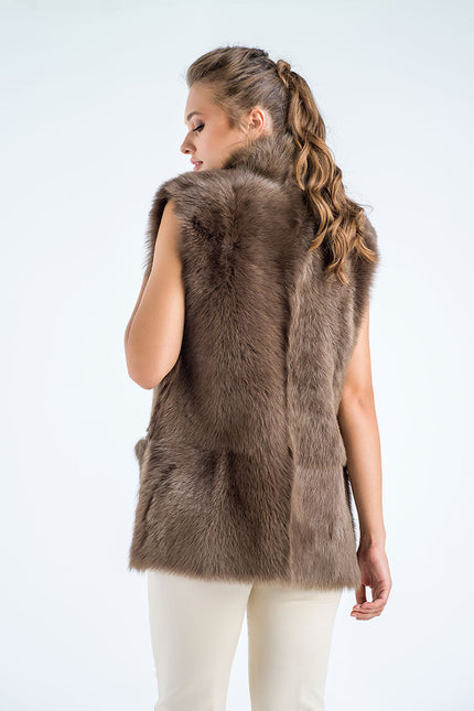 Taupe Geniune Reversible Sheepskin Fur Vest-1