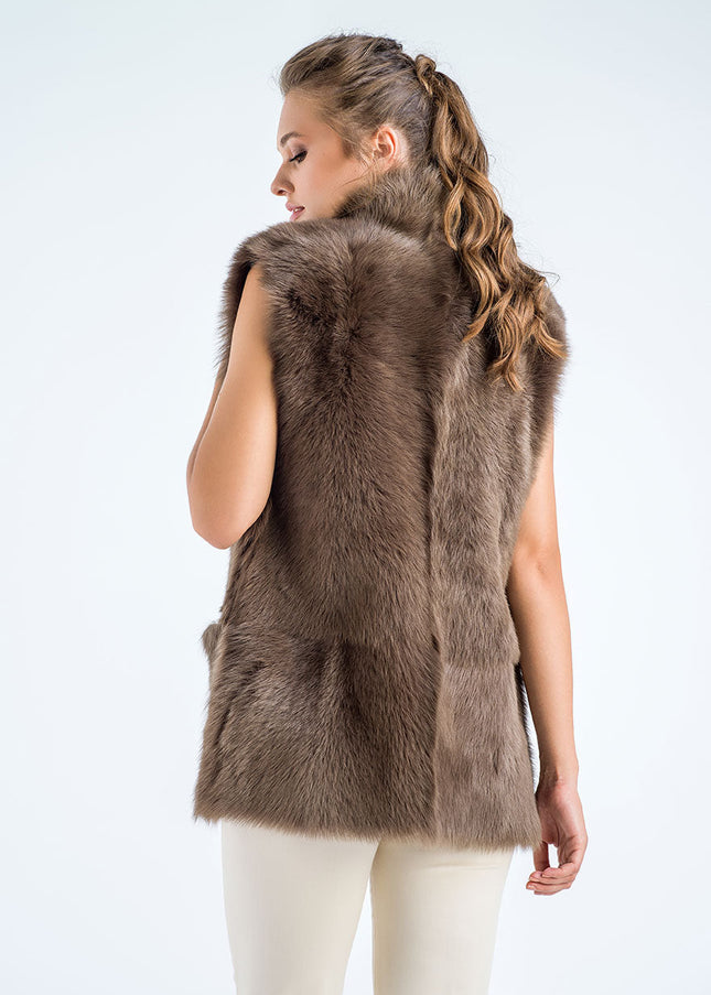 Taupe Geniune Reversible Sheepskin Fur Vest-1