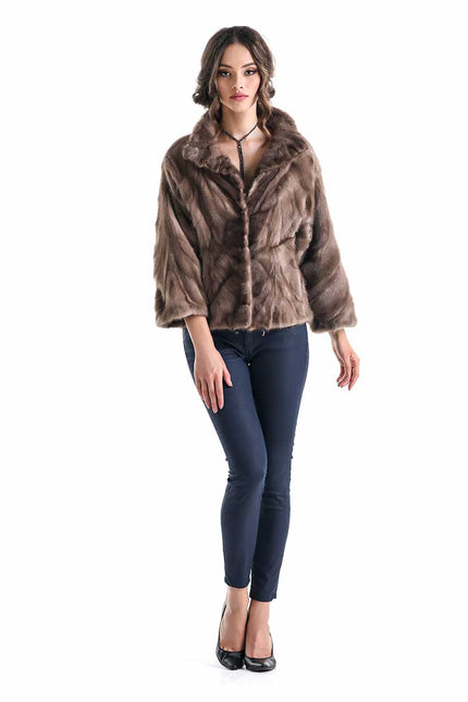 Taupe Genuine Mink Fur Jacket-2