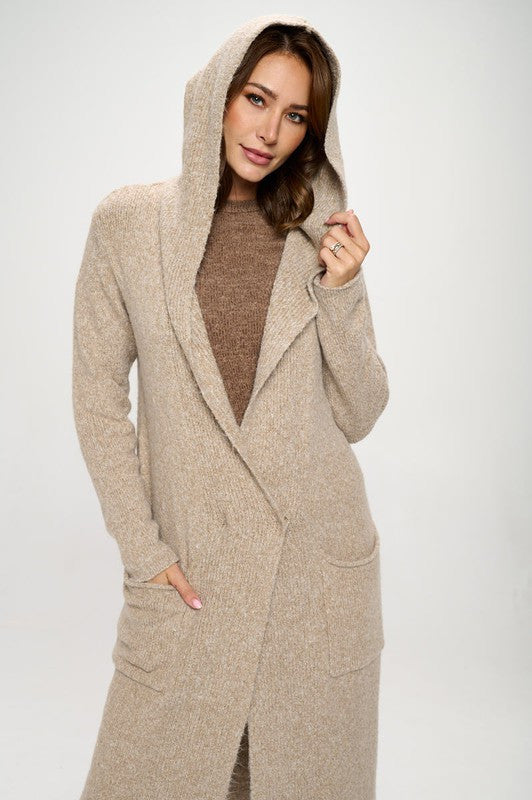 Taupe Knit Open Front Cardigan Sweater-0