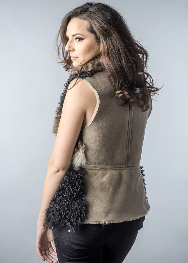 Taupe Lamb Nappa Leather Shearling Vest-1