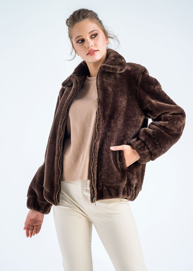 Taupe Lamb Sheepskin Merino Fur Jacket-0