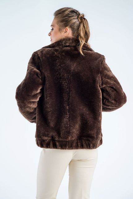 Taupe Lamb Sheepskin Merino Fur Jacket-1