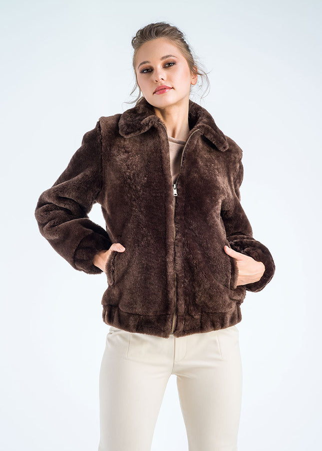 Taupe Lamb Sheepskin Merino Fur Jacket-2