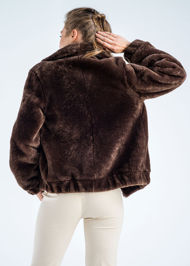 Taupe Lamb Sheepskin Merino Fur Jacket-3