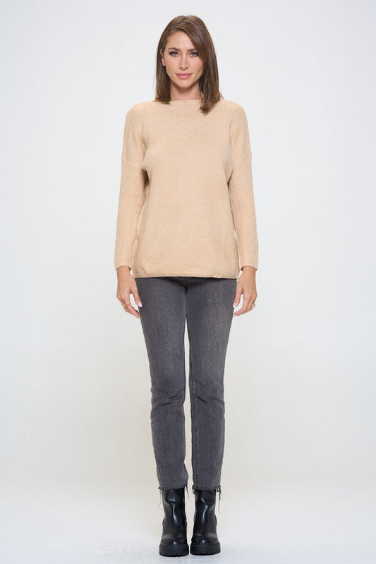 Taupe Long Sleeve Knit Tunic Sweater-5