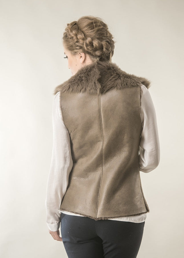 Taupe Merino Fur Nappa Lamb Leather Vest-1