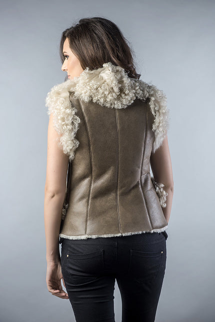 Taupe Natural Nappa Lambskin Merino Fur Vest-1