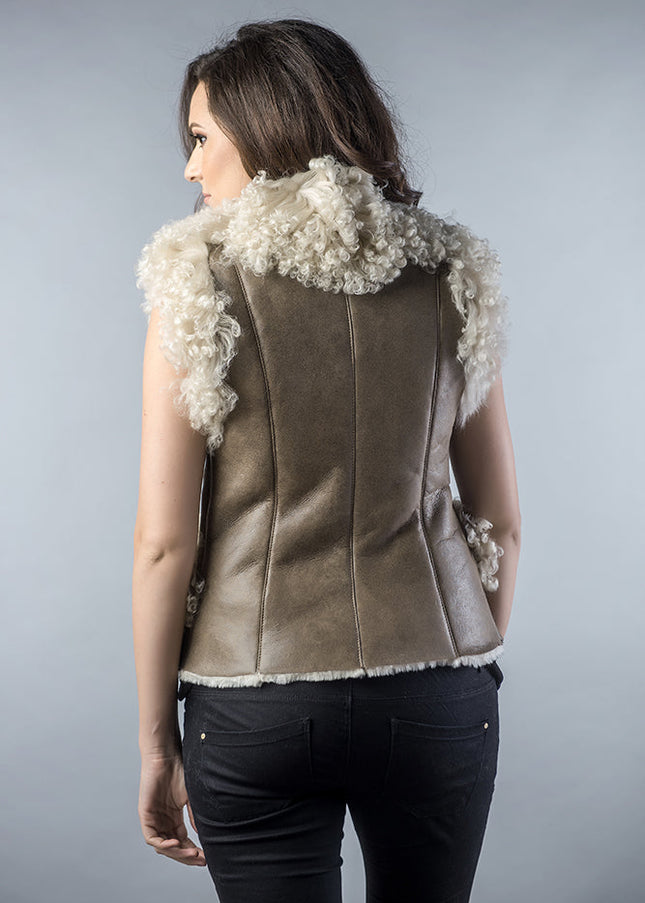 Taupe Natural Nappa Lambskin Merino Fur Vest-1