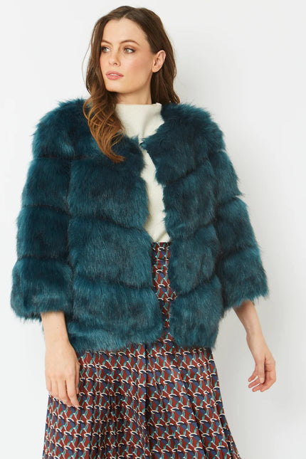 Teal Faux Fur Ella Coat-1