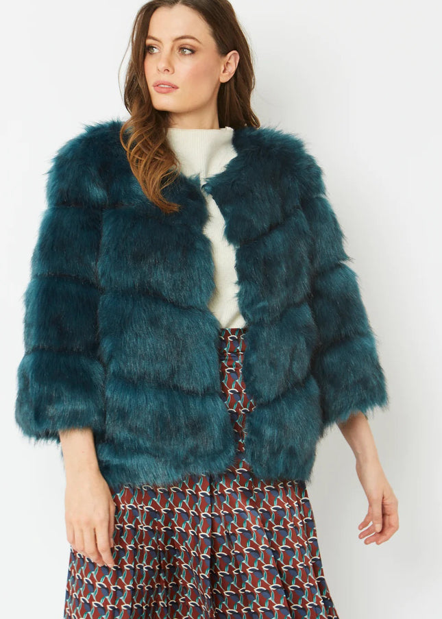 Teal Faux Fur Ella Coat-1