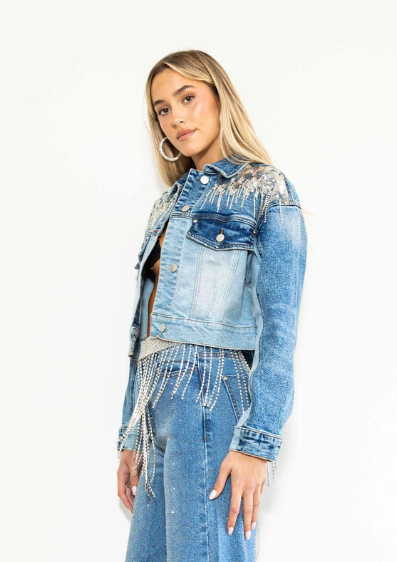 Tear Drop Rhinestone Trucker Jacket