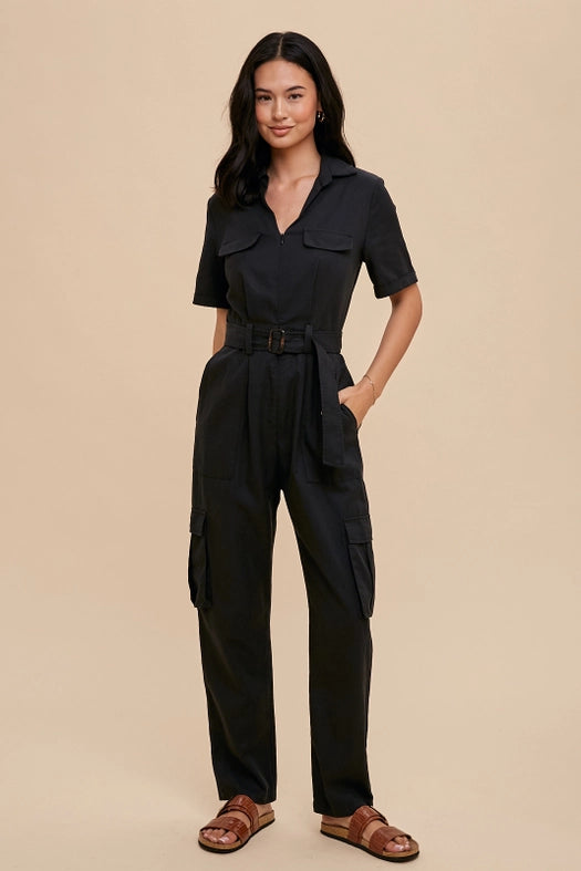 Tencel Blend Utility Jumpsuit BLACK