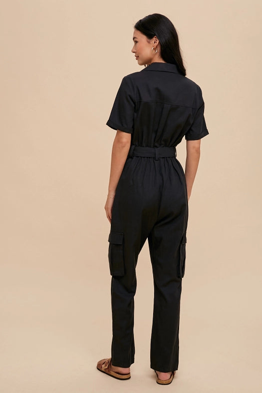 Tencel Blend Utility Jumpsuit BLACK