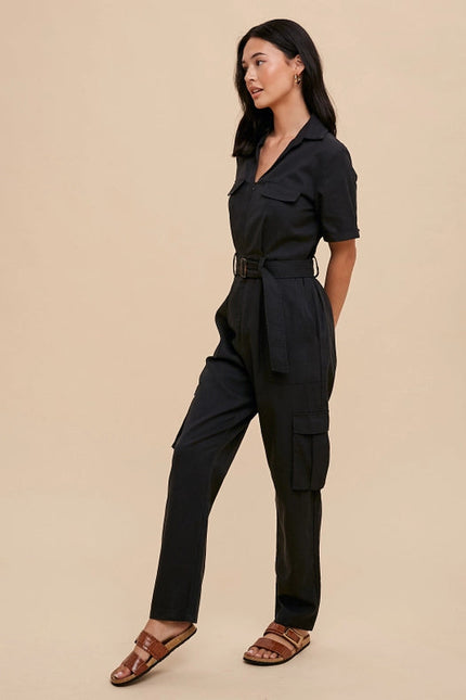 Tencel Blend Utility Jumpsuit BLACK