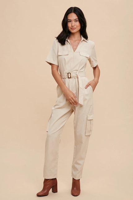 Tencel Blend Utility Jumpsuit BONE