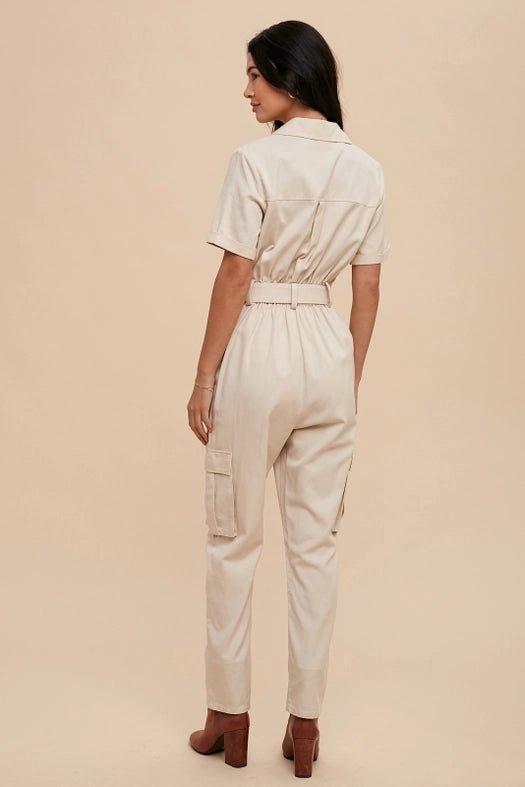 Tencel Blend Utility Jumpsuit BONE